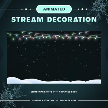 Christmas Lights Stream Decoration With Falling Snow, Winter Twitch Overlay, Cozy Vtuber Screens, Snow Stream Decoration