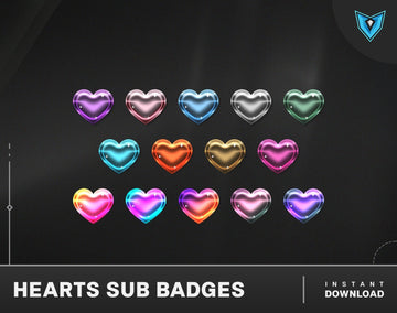 Hearts Sub Badges Twitch, Twitch Sub Badges, Twitch Bit Badges, Loyalt